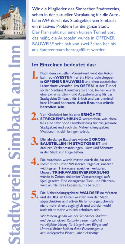 Der Flyer des Stadtvereins Simbach a.Inn zum geplanten Autobahnbau der A94 durch Simbach - Seite 2