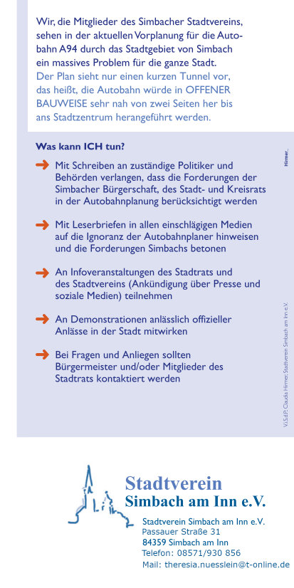 Der Flyer des Stadtvereins Simbach a.Inn zum geplanten Autobahnbau der A94 durch Simbach - Seite 4